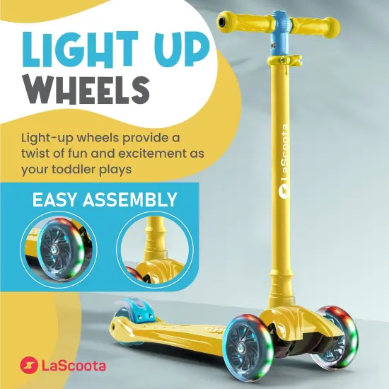 LaScoota 2-in-1 Kids Kick Scooter, Adjustable Height Handlebars and Removable Seat, 3 LED Lighted Wheels and Anti-Slip Deck, for Boys & Girls Aged 3-14 and up to 100 lbs, Gift-Ready Gold Scooter {5}