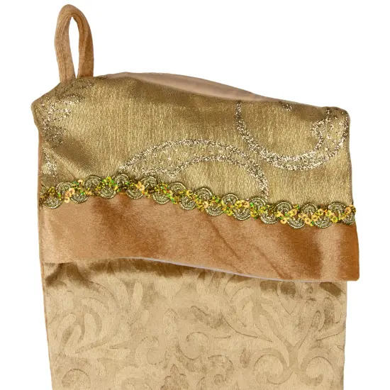 Northlight 20.5" Gold Etched Velvet Christmas Stocking with Glitter Print and Metallic Trim {7}