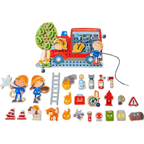 HABA Fire Engine Rescue Themed Lacing Toy Set for Preschool Learning, Fine Motor Skills Development Game with 38 Threading Tiles and 2 Template Cards Multicolor {3}
