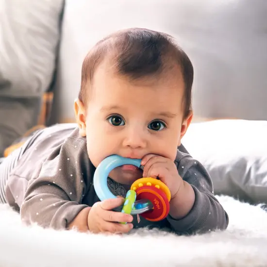 HABA Color Burst Silicone Teethers for Babies 6-18 Months - Rattle & Grasping Toy for Safe Sensory Development - Dishwasher Safe Baby Essentials Multicolor {4}