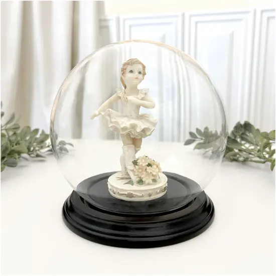 Plymor 5" x 6" Glass Display Dome Globe Cloche (Black Wood Veneer Base) {4}