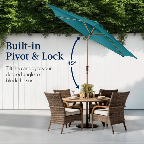 Best Choice Products 10ft Outdoor Woodgrain Pattern Steel Market Patio Umbrella w/ Crank, Tilt Cerulean {4}