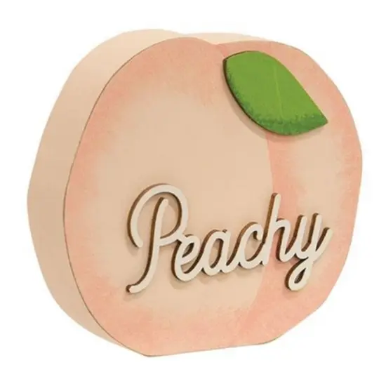 Peach Wooden Peachy Sitter with Raised Lettering and Leaf Accent {1}