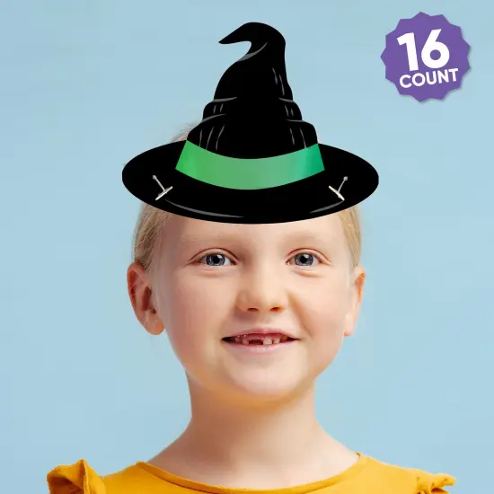 Big Dot of Happiness Paper Witch Hat and Pink Crown Headbands, Pink and Green Girls' Birthday Party, DIY Halloween Costume Party Hat Favors, 16 Count {3}