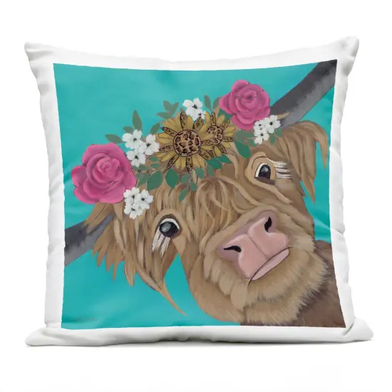 Stupell Industries Joyful Cattle with Flower Crown Outdoor Pillow, 18 x 7 x 18 {1}