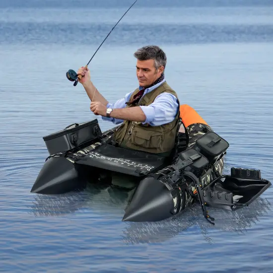 Portable Inflatable Fishing Boat with 3 Detachable Storage Boxes and Fish Finder Holder Camouflage {3}