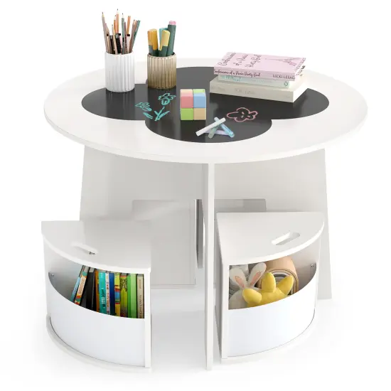 White 5 Pieces Kids Table Set with 4 Storage Stools ideal for Holding Toys, Books or Snacks {4}