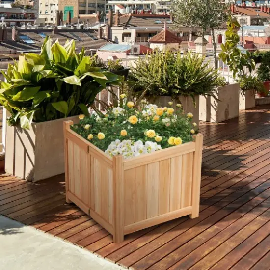 Natural Solid Wood Folding Planter Box with Removable Base and Drainage Hole {2}