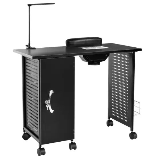 Black Deluxe Salon Steel Frame Manicure Table with Storage Space and 5 Removable Drawers {1}