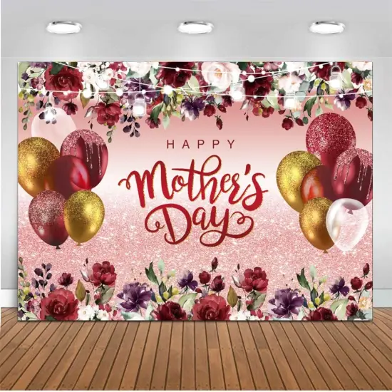 7X5ft Mother's Day Background Flowers Balloons Party Background Mothers Day Party Decoration Banner Happy Mother's Day Background CY-222 {1}
