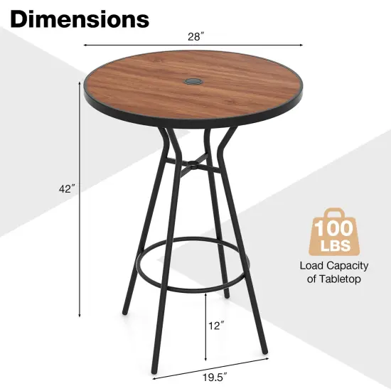 Outdoor Bar Table with Umbrella Hole, Footrest and Metal Base {5}