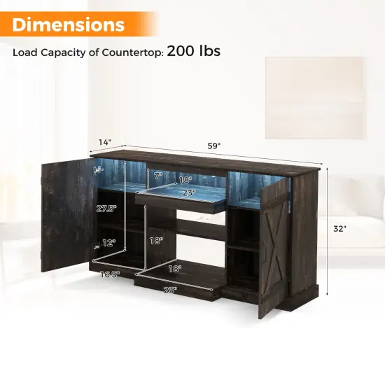 Dark Rustic Oak TV Cabinet with LED Lights, Storage, Adjustable Shelves {4}