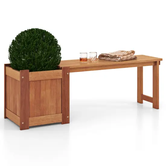 Natural Wood Garden Bench with Built-In Planter Box and Weather-Resistant Outdoor Seating {4}