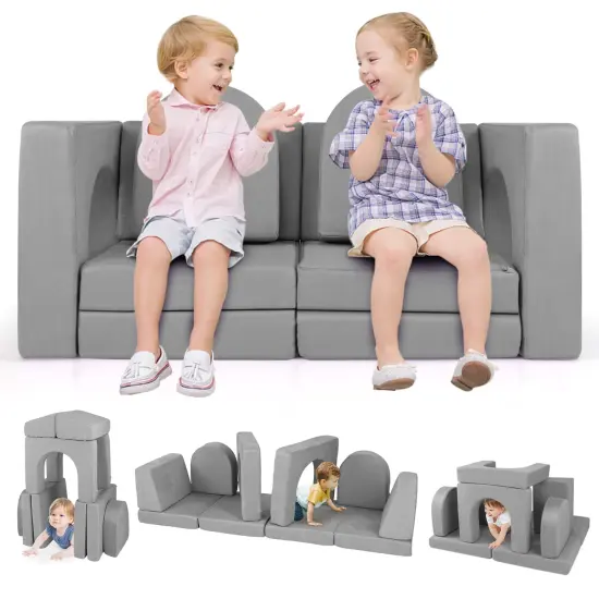 Suede 8-Piece Kids Climbing Blocks Set with Cushions, Arches and Modular Design Gray {1}