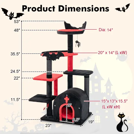 53 Inch Tall Cat Tree Tower with Cat Bed and 3 Jumping Platforms Ideal for Indoor Use {5}