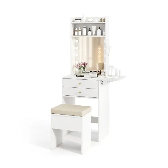 White Vanity Set with LED Mirror, Charging Station & Storage {2}