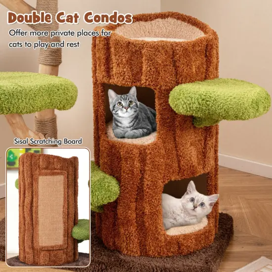 Multi-level Cat Tree with Double Decker Cat House and 2 Small Platforms with Soft Cushions {6}