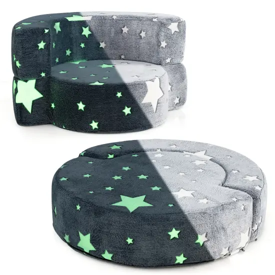 2-in-1 Grey 2-in-1 Convertible Design Kids Sofa with Flannel Fabric Cover and Luminous Star Patterns {1}