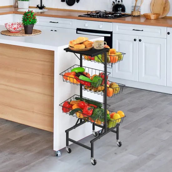 6-Tier Rolling Kitchen Cart with Wooden Top &ndash; Large Metal Fruit & Vegetable Basket Organizer, Rustproof Storage Cart with Wheels for Home, Office, Laundry Room {6}