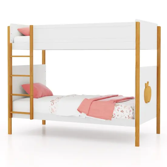 Twin Over Twin Bunk Bed with Solid Wood Frame and Guardrails {4}