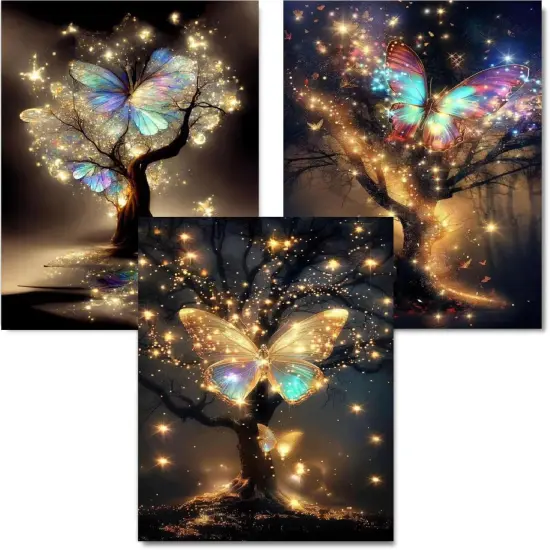 Diamond Painting Kits for Adults - 3 Pack Butterfly Tree 5D Diamond Art Kits Full Drill Diamond Dots Paintings with Diamonds Gem Art and Crafts Home Decor 12x16inch {1}