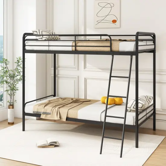 Black Metal Twin Bunk Bed with Safety Guardrails and Under-Bed Storage {2}