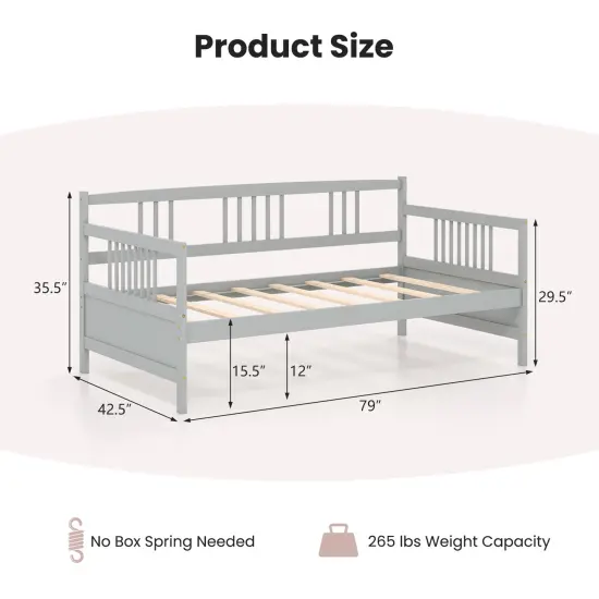 Twin Size Wooden Slats Daybed Bed with Rails Perfect for Living Room and Kids Room or Guest Room Gray {5}
