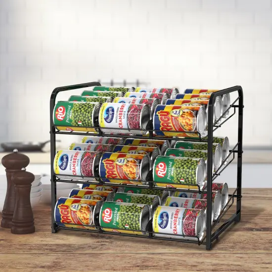 3-Tier Stackable Can Storage Rack Dispenser &ndash; 36 Can Organizer for Pantry, Adjustable Dividers & Non-Slip Base (16.73x12.2x14.76") {1}
