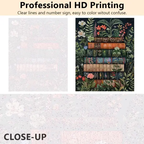 Book Paint by Number for Adult Beginner Flowers Tropical Plants Canvas Oil Painting Kit Digital Painting Vintage Home Library Office Wall Decoration 16x20inch Frameless {3}