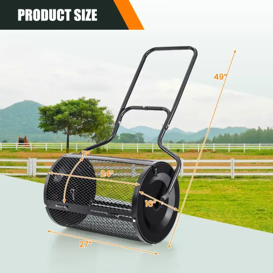 24 Inch Black Peat Moss Spreader with U-shape Handle and Metal Frame {3}