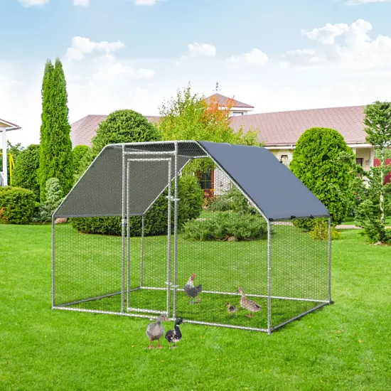 Silver Galvanized Steel Large Walk In Chicken Run Cage with PVC Coated Hexagonal Wire Mesh {2}