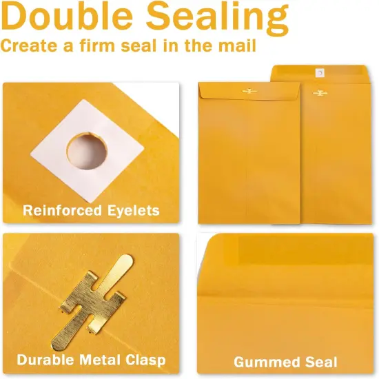 6x9 Clasp Envelopes - 20 Pack, Brown Yellow Manila Envelopes 6x9, 100GSM Heavy Kraft Paper, for Mailing {3}