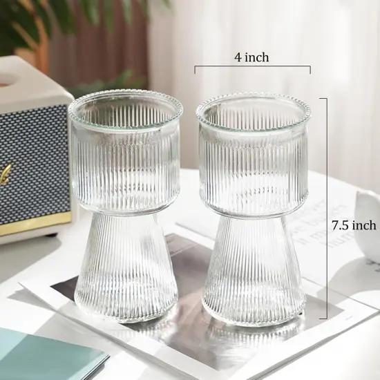 H7.5 inch Clear Vase, Ribbed Glass Vase Crystal Glass Flower,for Rustic Home Decor,Modern Farmhouse,Decorative Vases Flowers for,Ideal for Shelf,Table Entryway Decor {5}