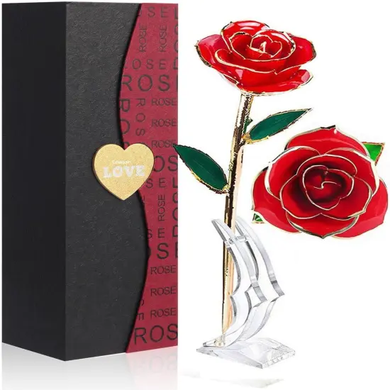 Gold Dipped Rose 24k Red Gold Plated Rose - Everlasting Long Stem Real Rose Exquisite Holder, Romantic Gift for Valentine's and Mother's Day, Gfts for Her Anniversary {1}