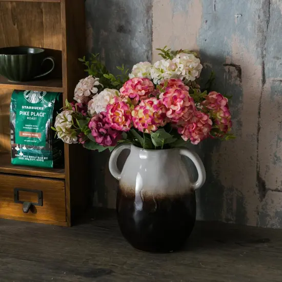 White Gradient Ceramic Vase with 2 Handles, Modern Farmhouse Vase for Home Decor, Rustic Terracotta Vase, Decorative Pottery Vase, Clay Flowers Vase, Centerpieces for Dining Table - 7 Inch {3}