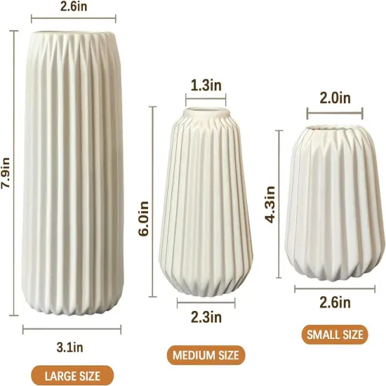 White Ceramic Vase -Set of 3 Boho for Modern Home Decor {2}