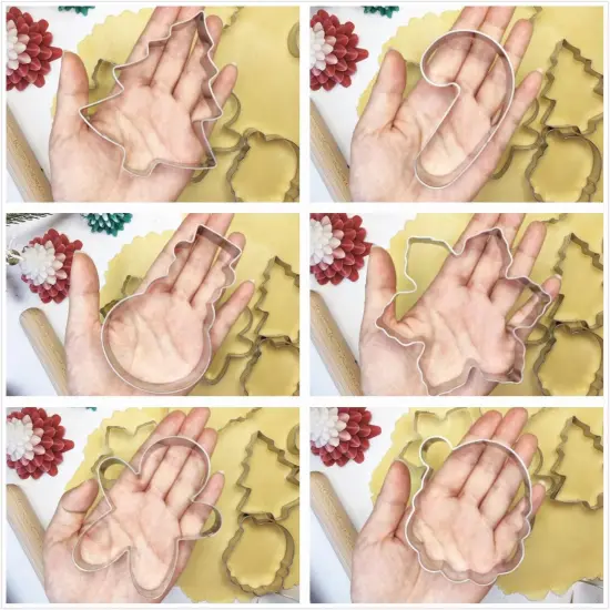 Large Christmas Cookie Cutters, 4" Holiday Cookie Cutters Shape with Recipe Instruction Gingerbread Men,Christmas Tree,Snowflake, Candy Cane,Santa Face and Snow Man for Baking {5}