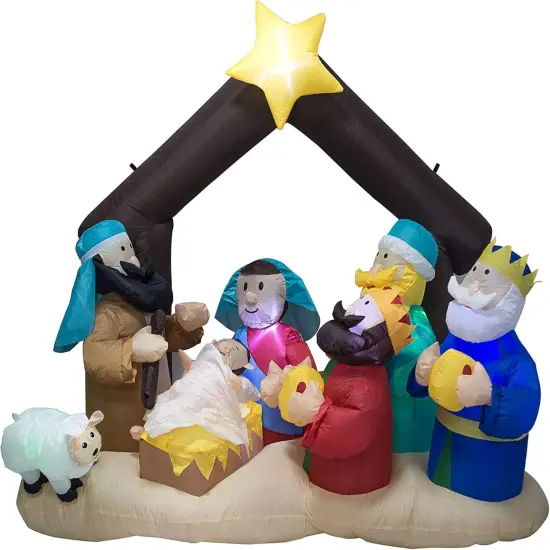 Christmas Inflatable Nativity Sets for Christmas Outdoor Decoration with Flashing LED Lights,Outdoor Inflatable Nativity Scene Set Lighted Blow up Christmas Baby Jesus Yard Indoor Props {4}