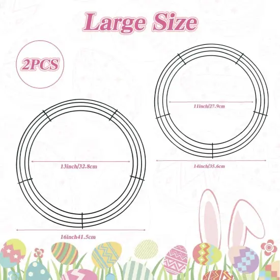 Wire Wreath Frame, 2 Pack 14 Inch Metal Wreath Form Frame, Large Dark Green Round Wire Wreath Rings for DIY Craft Home Decor Indoor Outdoor Holiday Party Decorations Supplies {2}