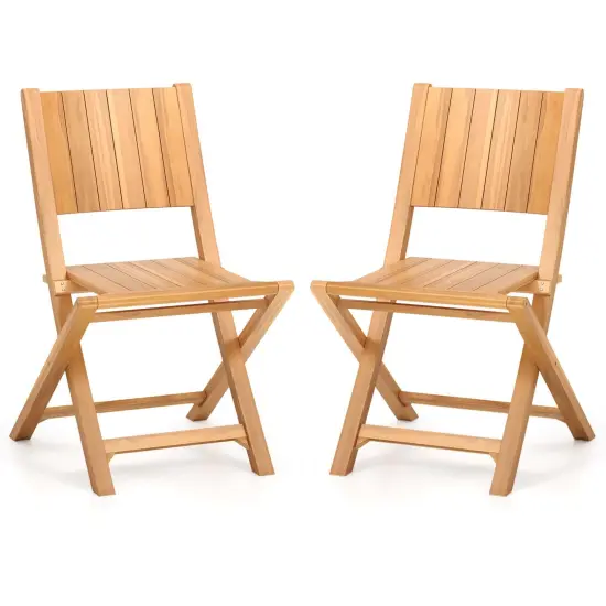 Costway 2/4 PCS Folding Patio Chairs with Inclined Backrest Teak Wood Outdoor Dining Chairs {7}