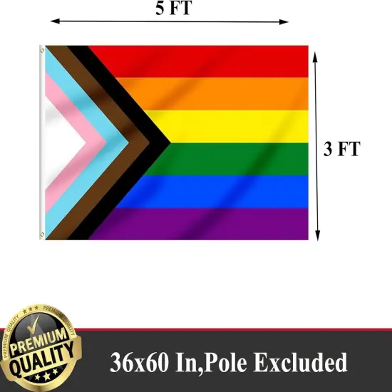 Progress Pride Rainbow Flag 3x5 Outdoor All Inlcusive Progressive Pride 100D Bisexual LGBTQ Non Binary Lesbian Gay Transgender Prides Proculsexual Flags {2}