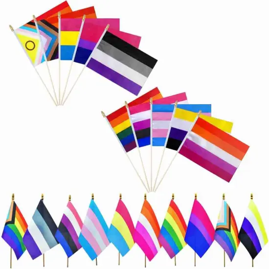 Pride Rainbow Small Stick Flag All Mini Hand Held LGBTQ Flags,20 Pack,5x8 Inch {1}