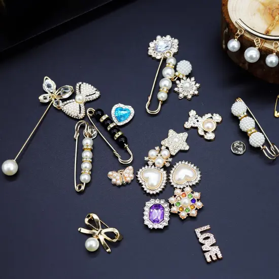 65Pcs Charms for Socks Safety Pin Brooch junk socks charms Brooches and Pins for Women Junk Socks Charms Pins Safety Pin Charms for Socks Pearl Rhinestone Brooch Pins Buttons Shoe Sock Charms Kit {3}
