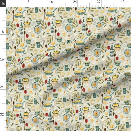 Various Fabrics by the Yard or Fat Quarter Mediterranean Food Cuisine Green Blue Mint Culinary Rustic Ingredients Paella Chef Custom Printed Fabric by Spoonflower {1}