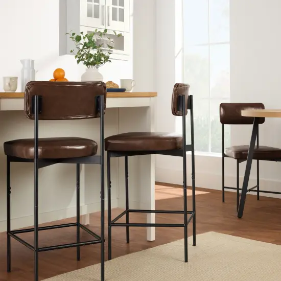 Best Choice Products Set of 2 Faux Leather Counter Stools for Kitchen Island and Dining w/ Metal Frame Mocha Brown {4}