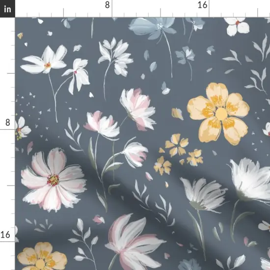 Various Fabrics by the Yard or Fat Quarter Spring Floral Modern Botanical Buttercup Cosmos Garden Hydrangea Slate Yellow Custom Printed Fabric by Spoonflower {2}