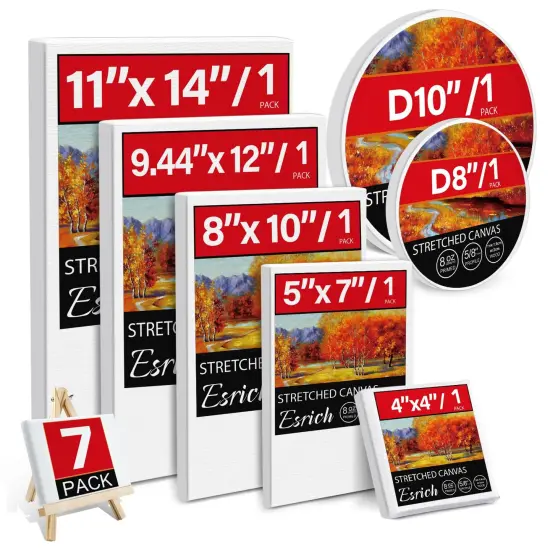 7 Packs Stretched Canvases for Painting,Multi Size 11x14, 9.44x12, 8x10, 5x7, 4x4, Round Canvas with 8x8,10x10, Primed Blank Canvas for Oil Paint, Acrylic Paint, Paint Canvas for Beginner, Artist. {1}