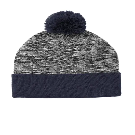 Sport-Tek &reg; Heather Pom Pom Beanie True Navy/Gr Heather {1}