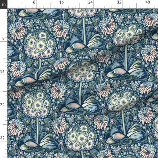 Various Fabrics by the Yard or Fat Quarter Retro Bold Floral Maximalist Botanical Blue Green Flowers Nature Garden Blossom Modern Custom Printed Fabric by Spoonflower {1}