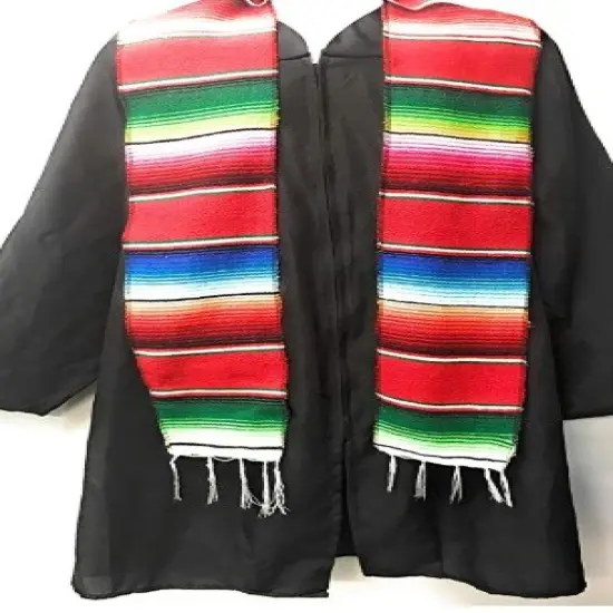 1 Yard Multicolor Mexican Serape Graduation Stole Sash Woven Handmade Fabric with Fringe 5 Inch Width Red {1}